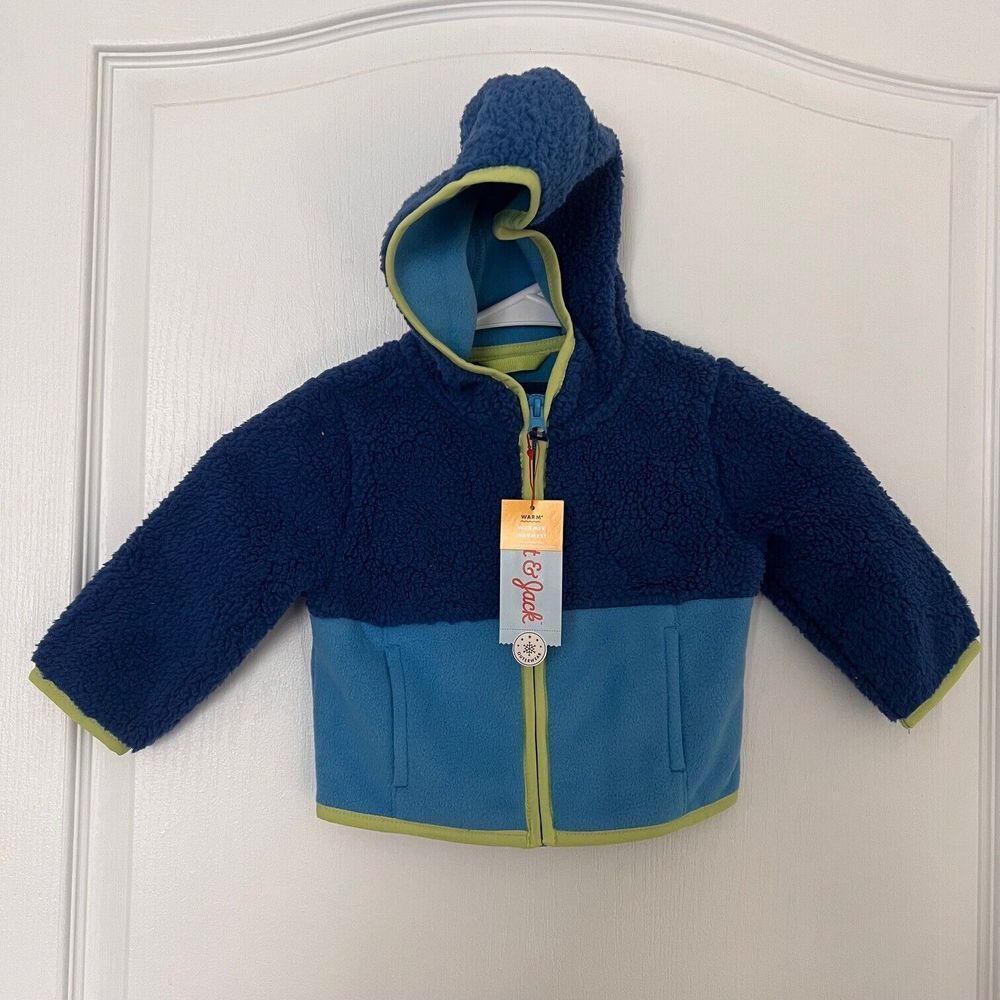 Cat & Jack Boy Fleece Coat Jacket Hooded Long Sleeve Full Zip Colorblock 12M NWT